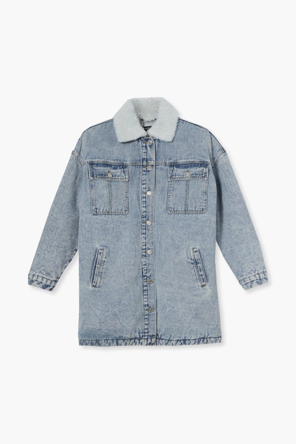 Borg Lined Oversized Denim Jacket boohoo IE